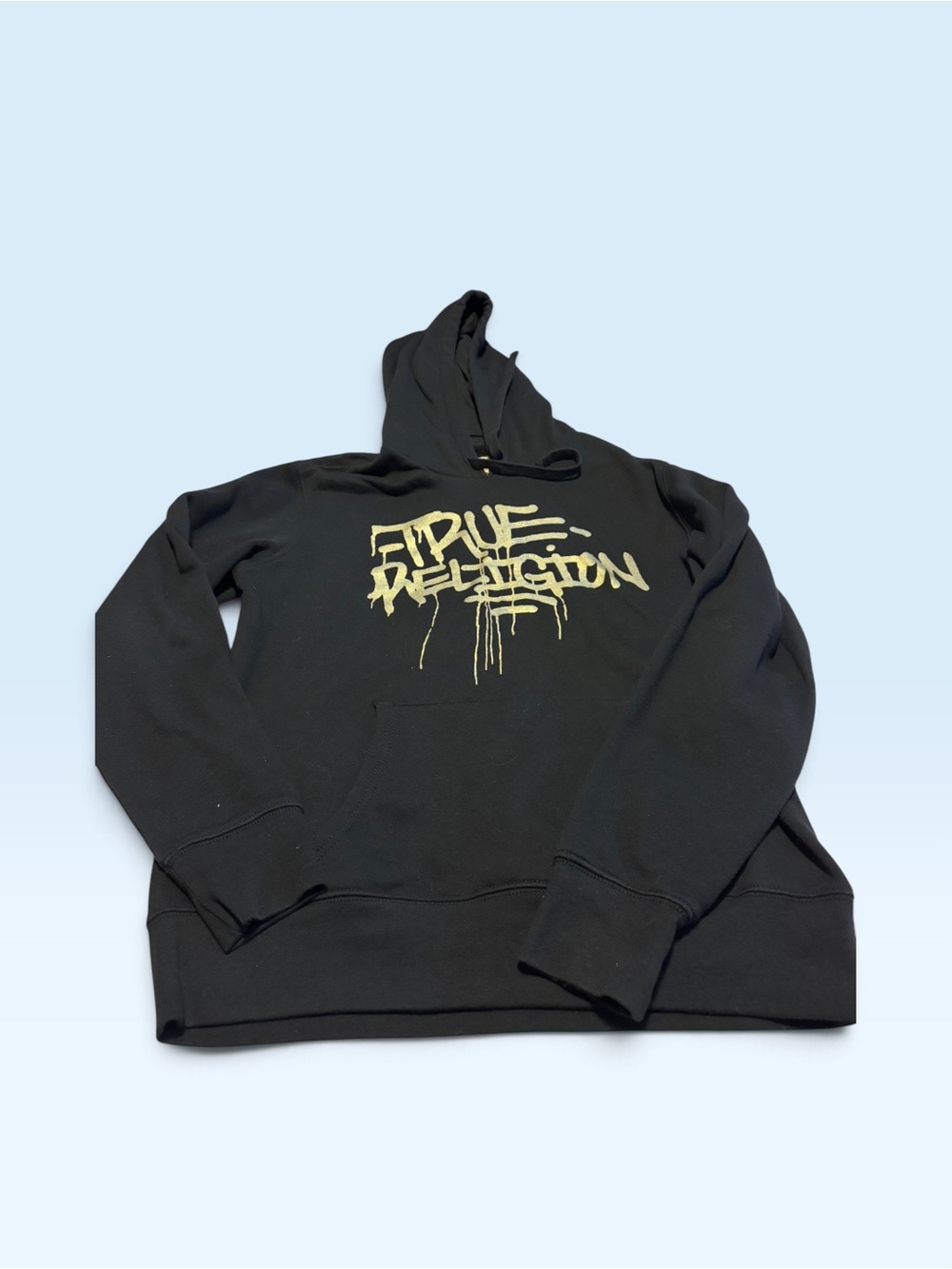 True Religion Black Crewneck Sweatshirt with Gold Graffiti Logo